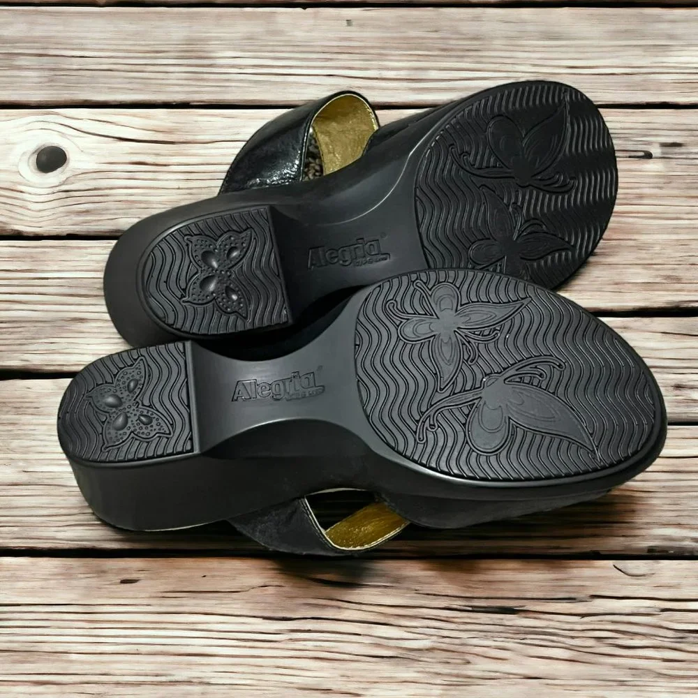Alegria Asha‎ Black Crackle Black Leather Sandals Size 36